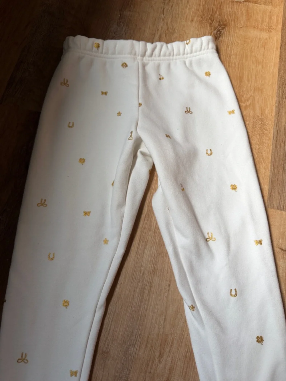 Carter's Cream Girls' cozy lined Leggings with Gold Accent Motifs